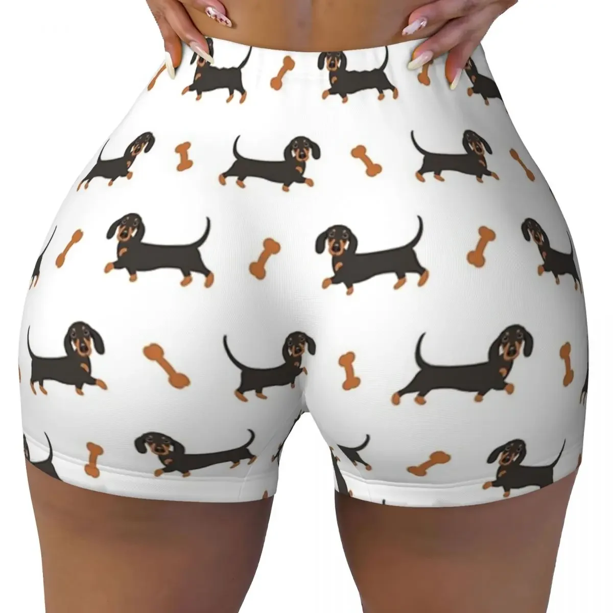 Custom Black And Tan Dachshund Sausage Dog Women Gym Workout Running Shorts Athletic Volleyball Biker Yoga Shorts