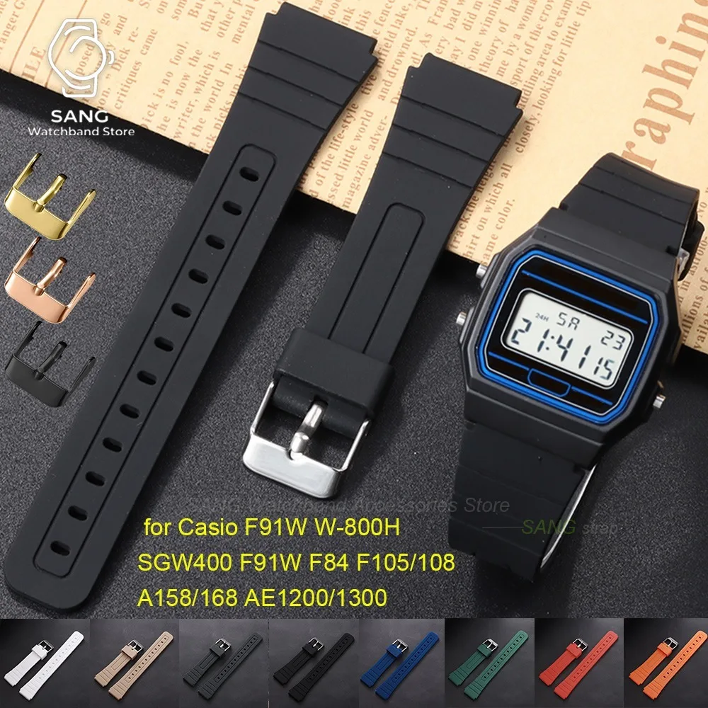 18mm Soft Silicone Watchband Strap for Casio F91W W-800H SGW400 F91W F84 F105/108 A158/168 AE1200/1300 1Sport Wristbelt Bracelet