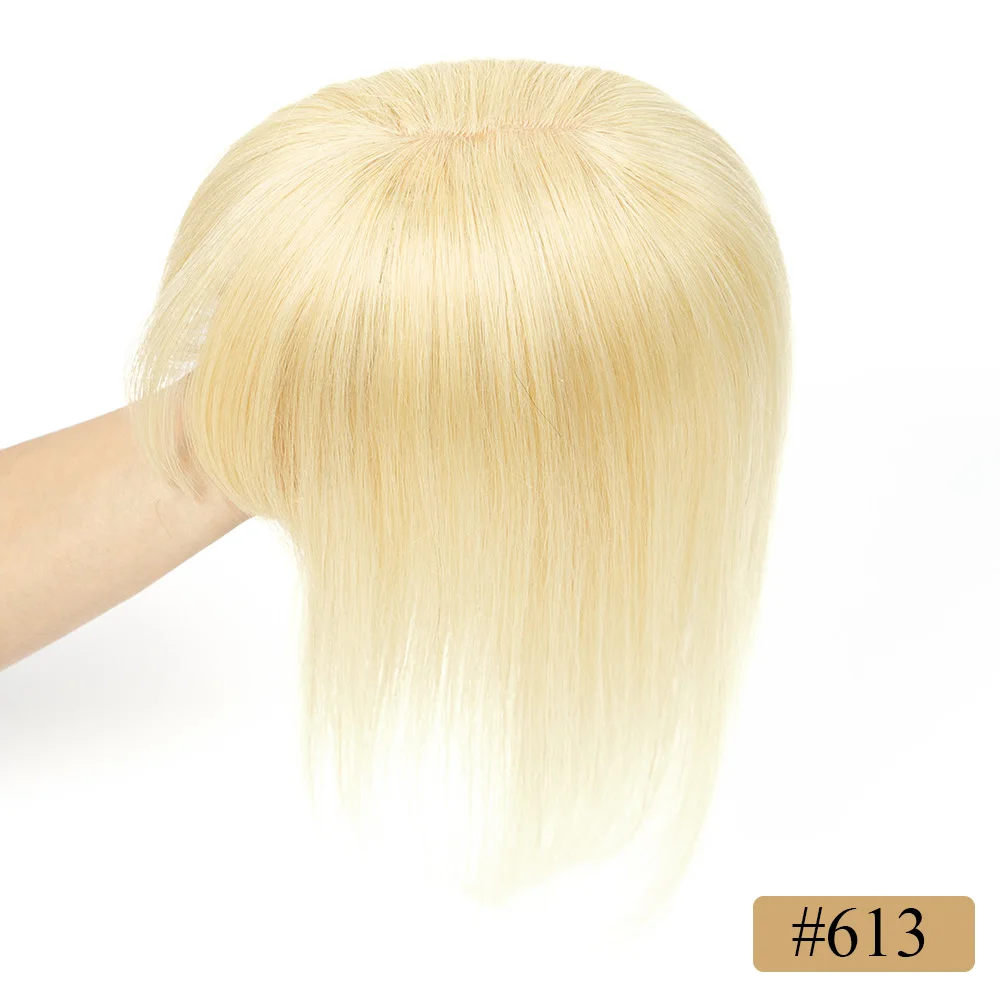 luxy beauty 8x12cm Echthaar Topper mit Pony Frauen natürliche schwarze braune Highlights blonde Haut Kopfhaut Clip in Topper Haarteile Echthaar 3