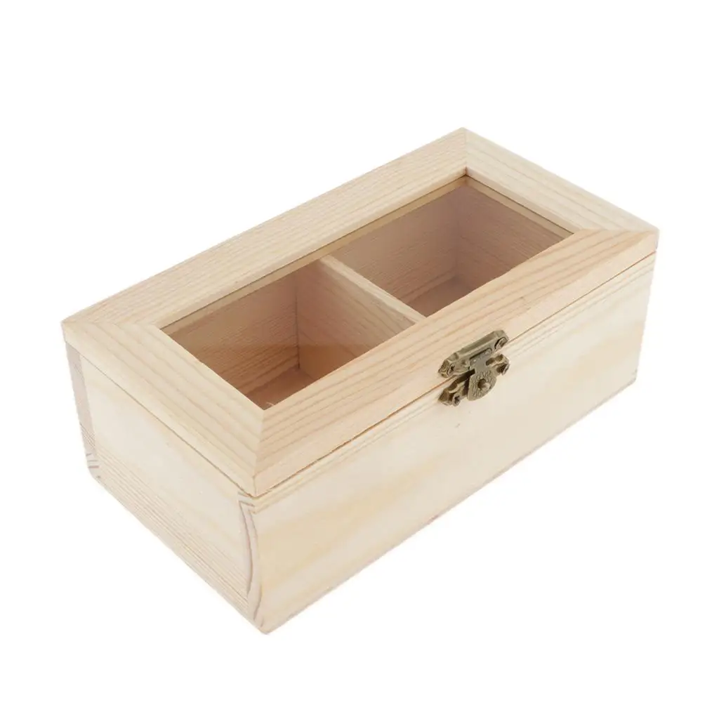 Plain Wooden Jewelry Box Tea Box Organizer Case Storage Box W/ Slots