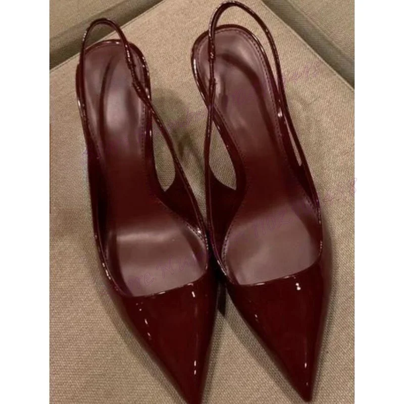 Escarpins pointus Slingback pour femmes, chaussures à talons coupés pour femmes, talons hauts fins, chaussures de soirée sexy, rouge vin, 2023