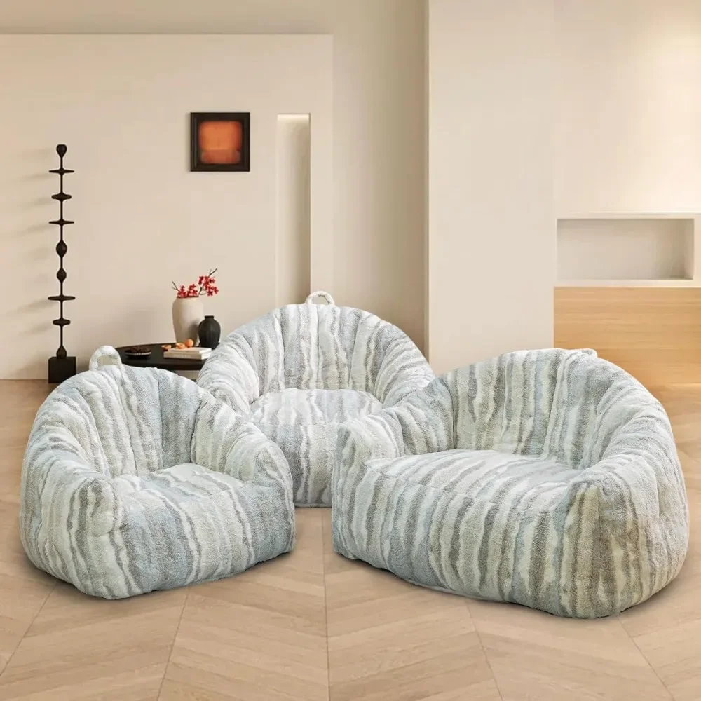 Large Bean Bag Chair 3-piece Set, Adult Bean Bag Sofa, Armchair with Memory Foam, Comfortable Sofa Chair Living Room Furniture