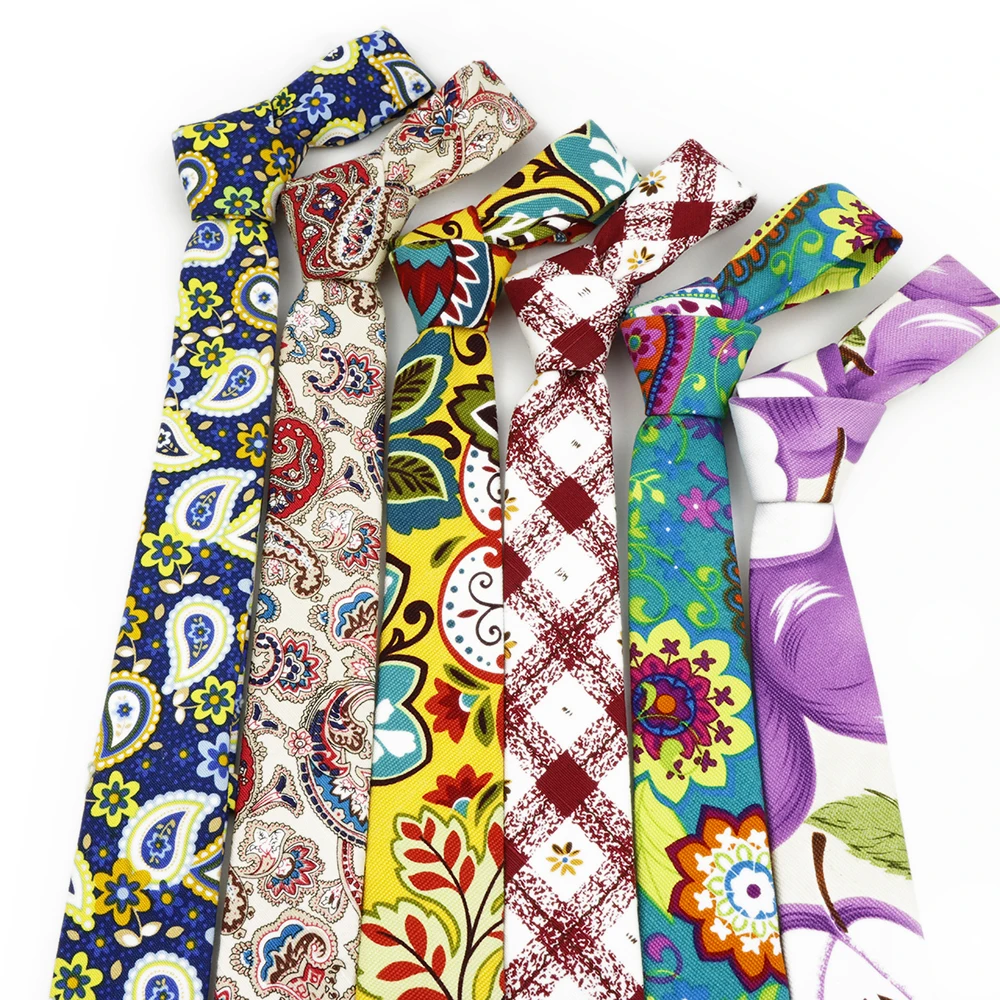 Men's 5cm Slim Tie Casual Cotton Linen Neckties Apple Sunflower Paisley Flower Pattern Skinny Designer Narrow Vintage Ties Gifts