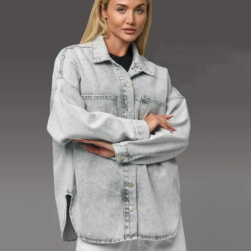 2026 ربيع الخريف جديد ريترو هونغ كونغ نمط تنوعا التلبيب عادية فضفاض الدنيم سترة قطنية علوية من القطن الخالص للنساء ملابس خارجية