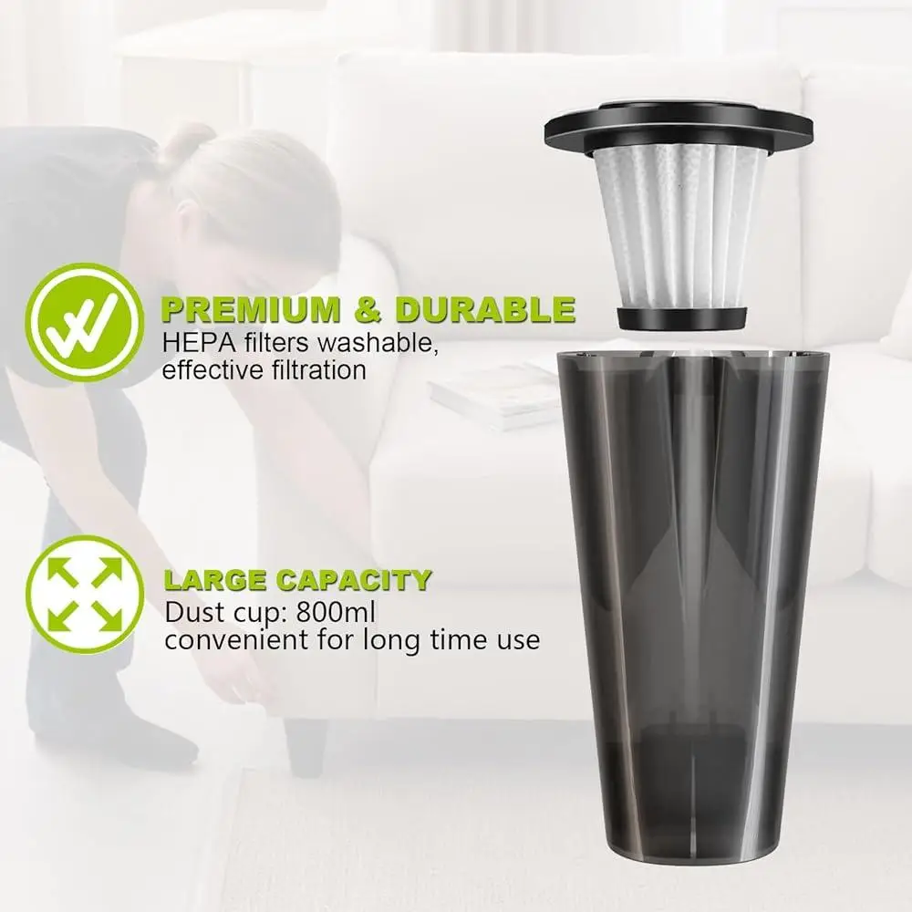 Беспроводной ручной пылесос 10 кПа, портативный автоматический очиститель с сильным всасыванием, легкий HEPA-фильтр, светодиодный светильник, перезаряжаемая батарея 2