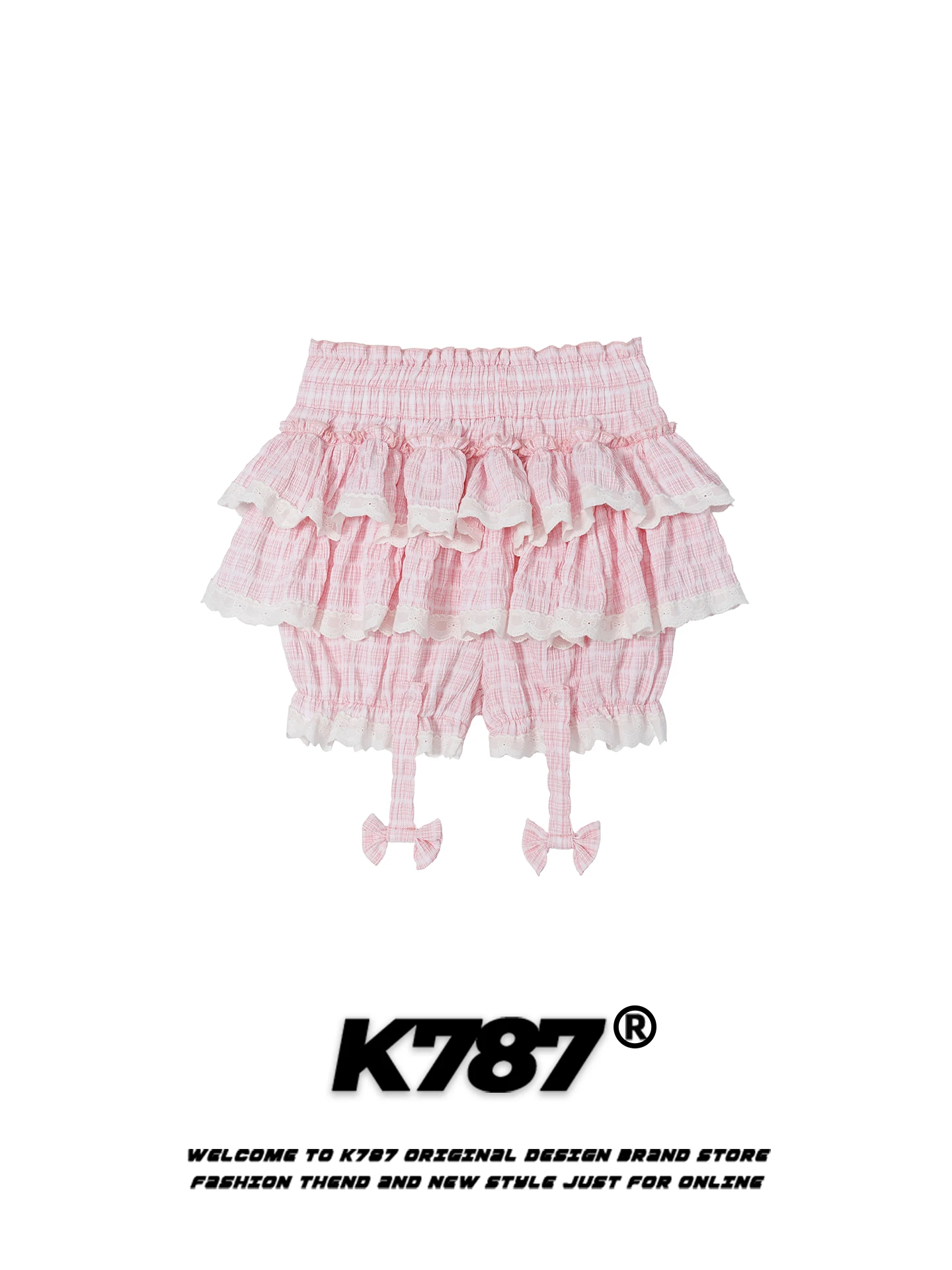 K787 Sweet Sle American Retro Puffy orts Women's Lace Splicing JK Princ High Waist Hot Pants Cotton Polyester Blend