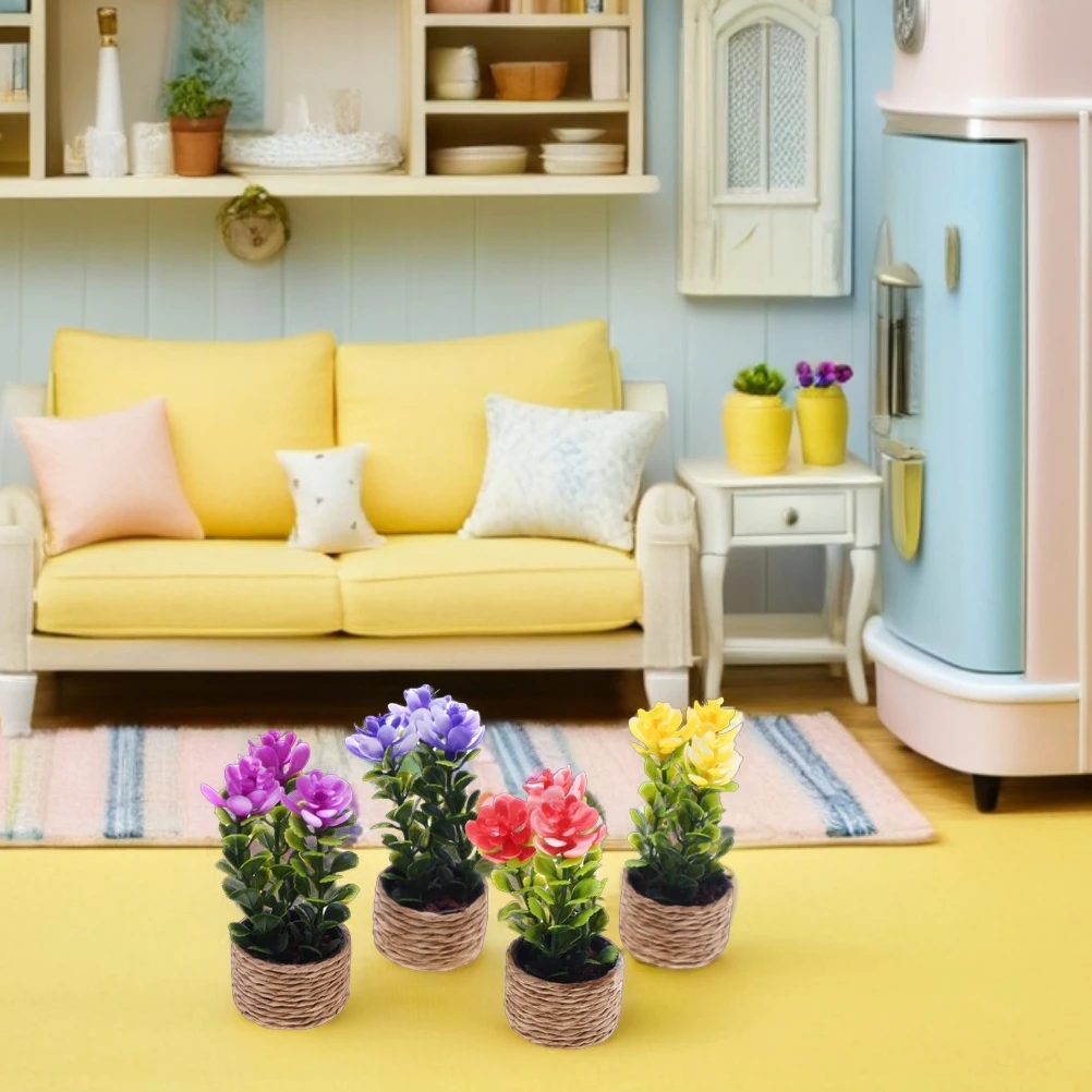 

4 Pcs Mini Artificial Plants Realistic Simulation Decorations Dollhouse Accessories Low Maintenance Portable Flowers