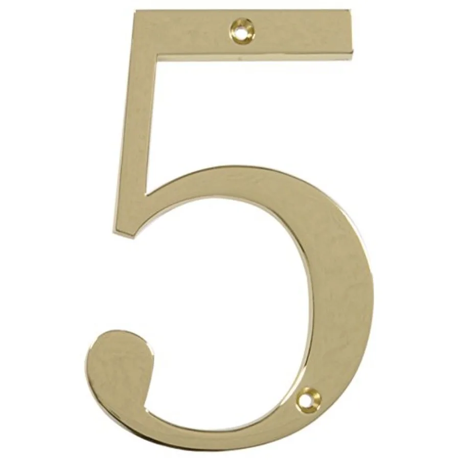 

Distinctions 843155 House Number 5, Polished Brass Zinc Flush Mount Address Number, Modern Outdoor Address Sign for Front Door,