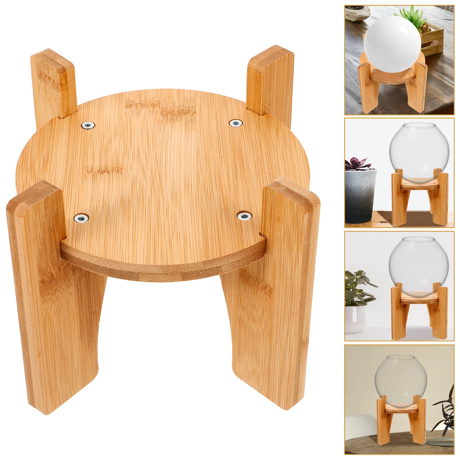 

Bamboo Base Round Stand For Drink Dispenser Fish Tank Vase Plant Craft Display Minimalist Pedestal Bamboo Display Stand