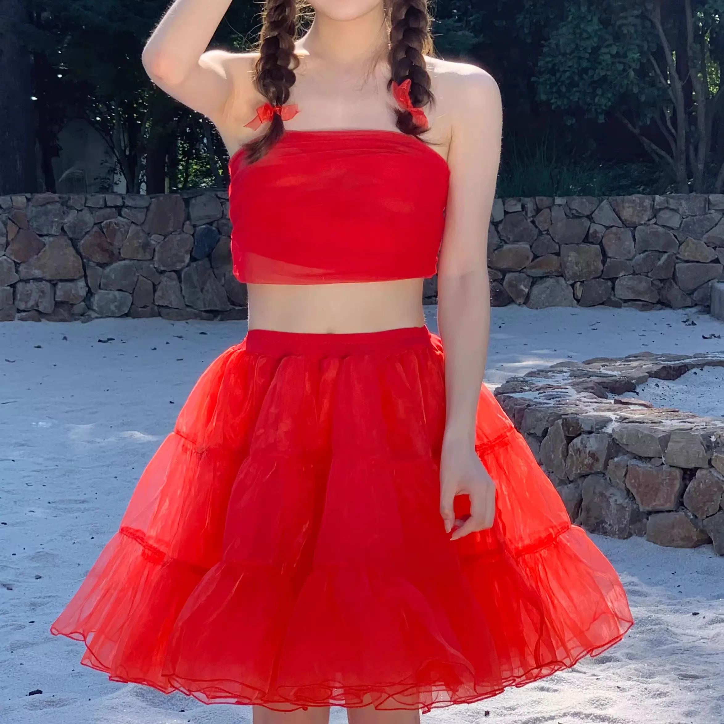 Girls Soft Net Petticoat Colorful Puffy Tutu Skirt Multi-layer Elastic Waist Boneless Underskirt Party Dance Dress Crinoline