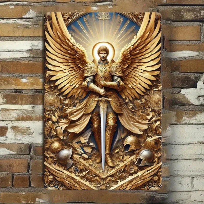 

Room Decor Golden Holy War Angel Statue Vintage Metal Tin Plaque Wall Decor Sign for Room Decoration Home Restaurant Bar Cafe