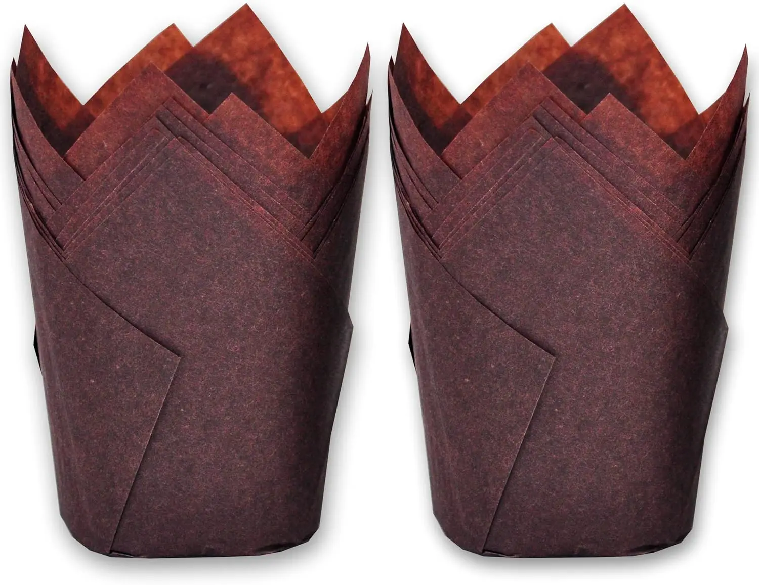 

500 шт. больших коричневых форм для выпечки в форме тюльпана, диаметр основания 2-1/4 дюйма, высота 4 дюйма, жиронепроницаемые бумажные формочки для маффинов для духовки