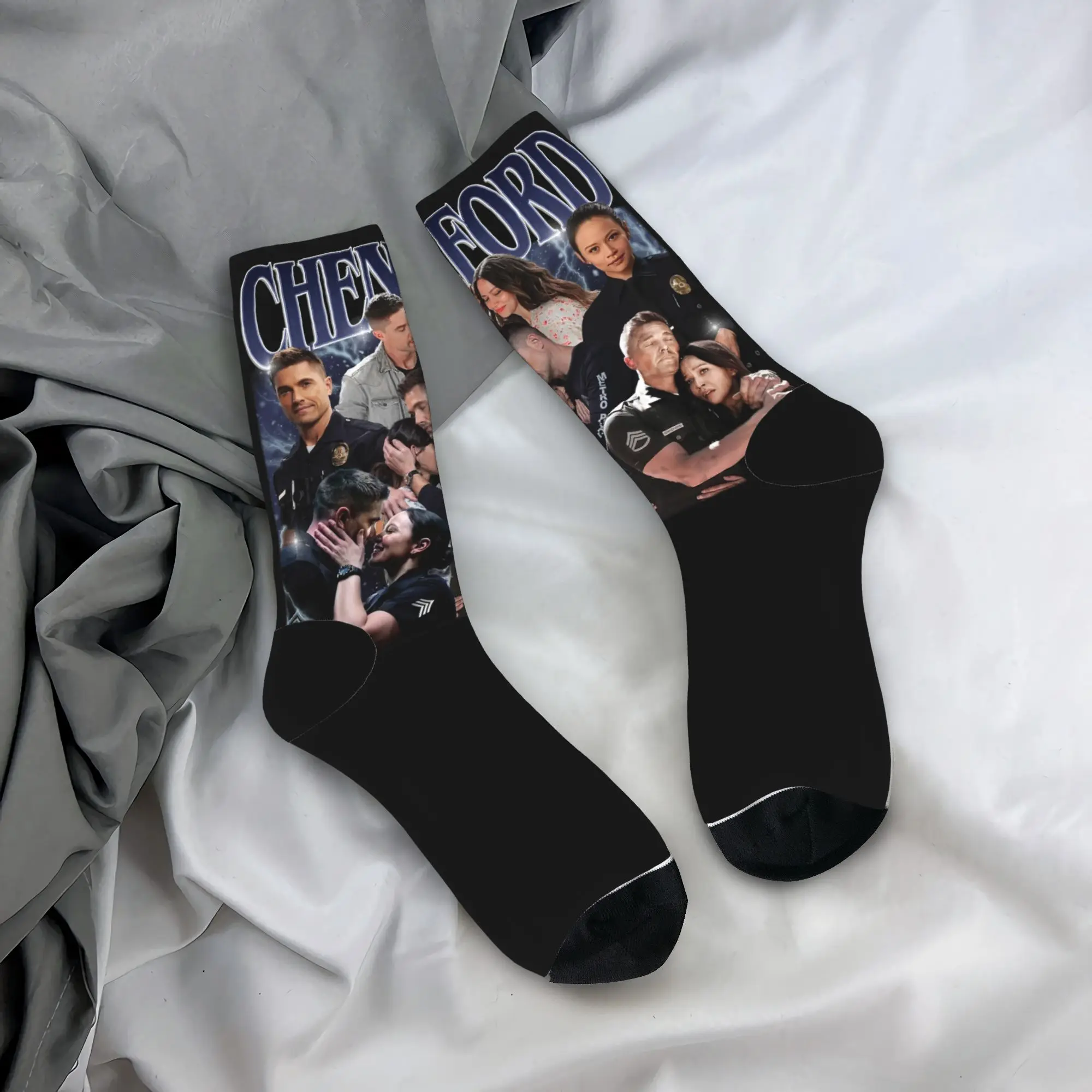 Autumn Winter Hip-hop Unisex Chenford Tim and Lucy Full Love Story the Rookie Socks tv show Non-slip Skateboard Socks