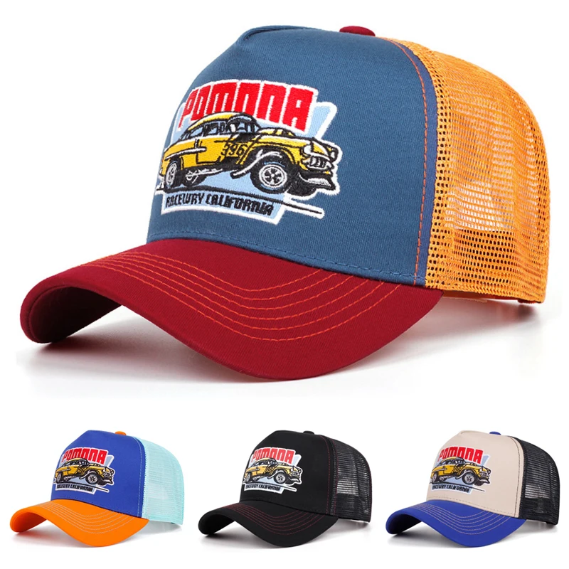 2026 Fashion New Baseball Hat POMNNA Car Embroidery Truck Hat Daily Commuter Decoration Sunshade Hat Unisex Breathable Mesh Hat
