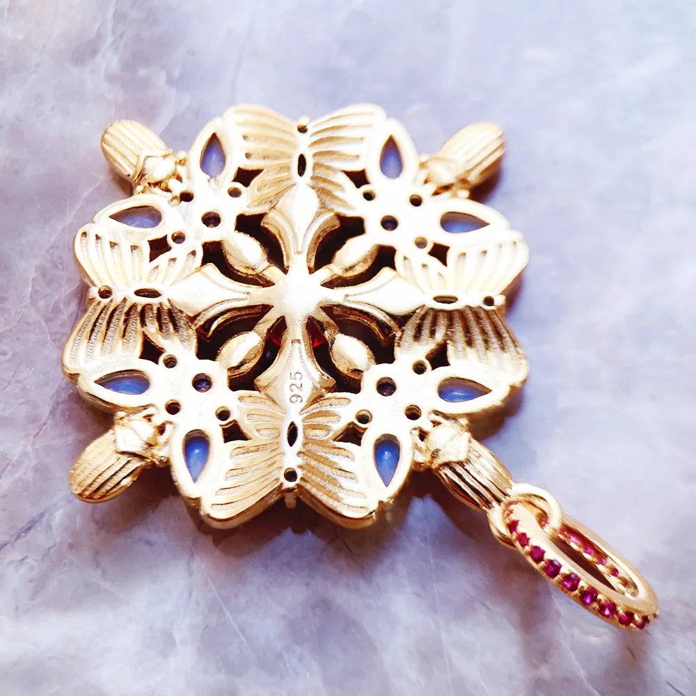 Vergoldeter Anhänger Schmetterling Kaleidoskop Edler Schmuck 925er Sterlingsilber Damen Herren Vintage Geschenk – Detail 6