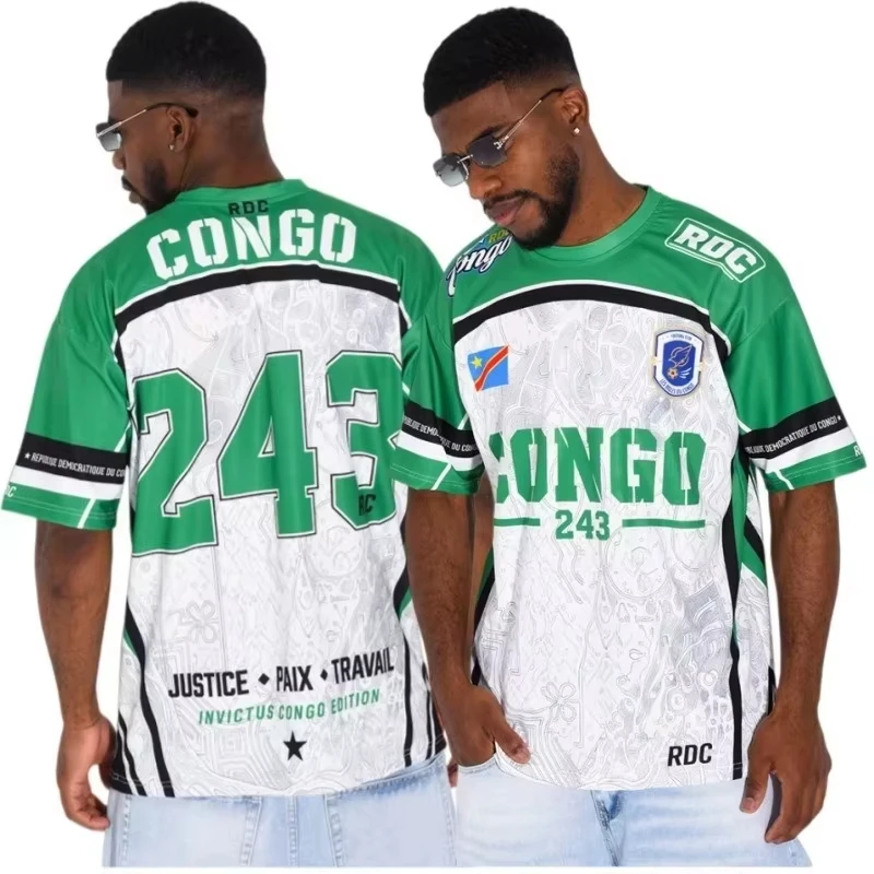 Men RDC DR Congo National Culture Soccer Jersey Family Matching Crew Neck Congolese Flag Badge CONGO 243 Breathable Mesh Top