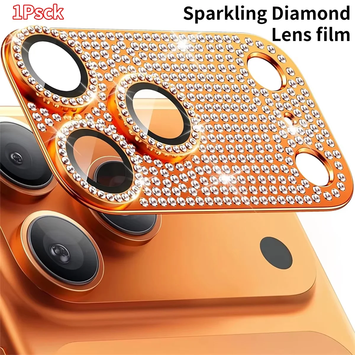 Luxurious Shiny Diamond Metal Camera Lens Protector for 17 Pro Max, and Full-Cover Glass Compatible with 16 Pro/17 Pro
