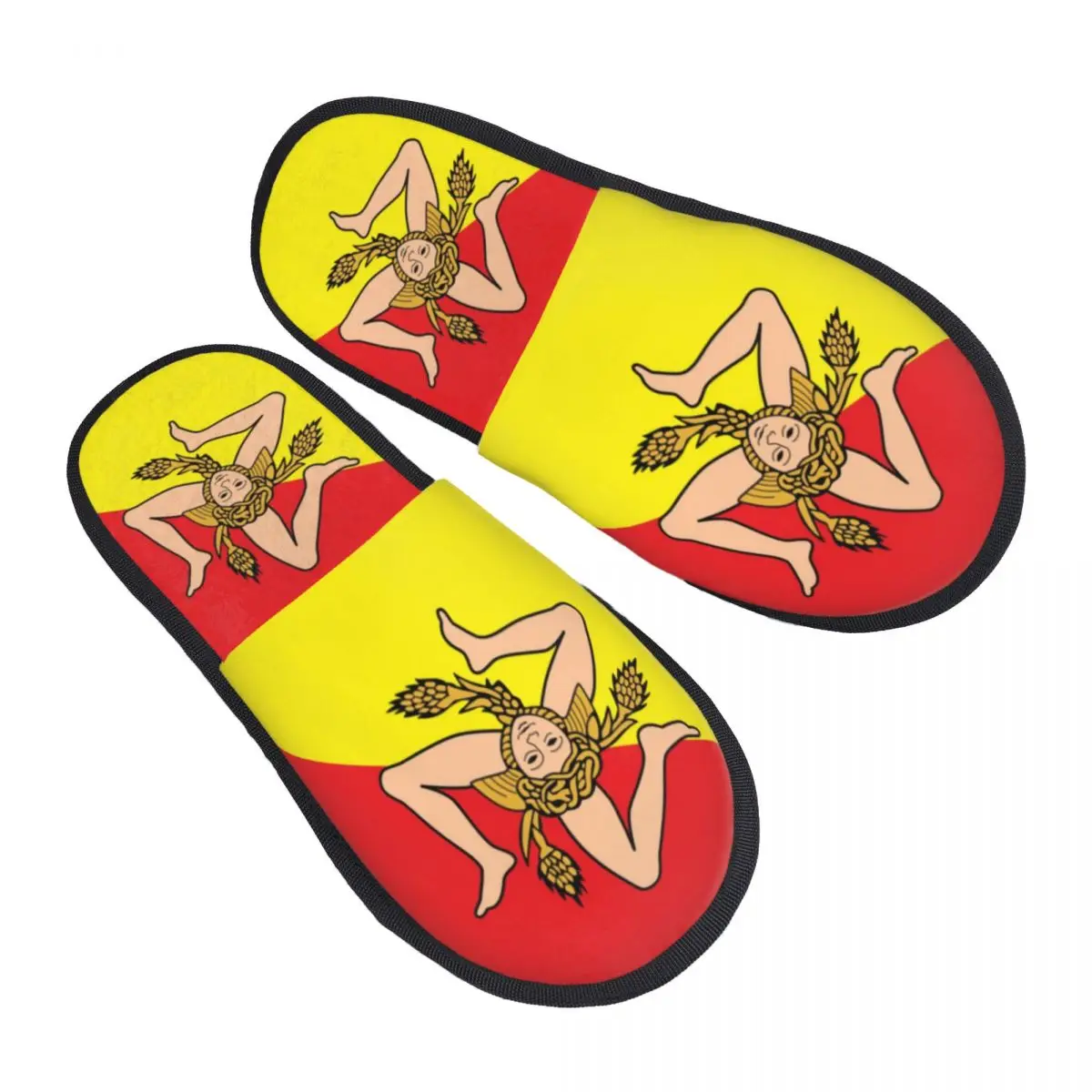 Custom Italian Island Sicily Flag Cozy Scuff Memory Foam Slippers Women Sicilian Bandiera Bedroom House Shoes