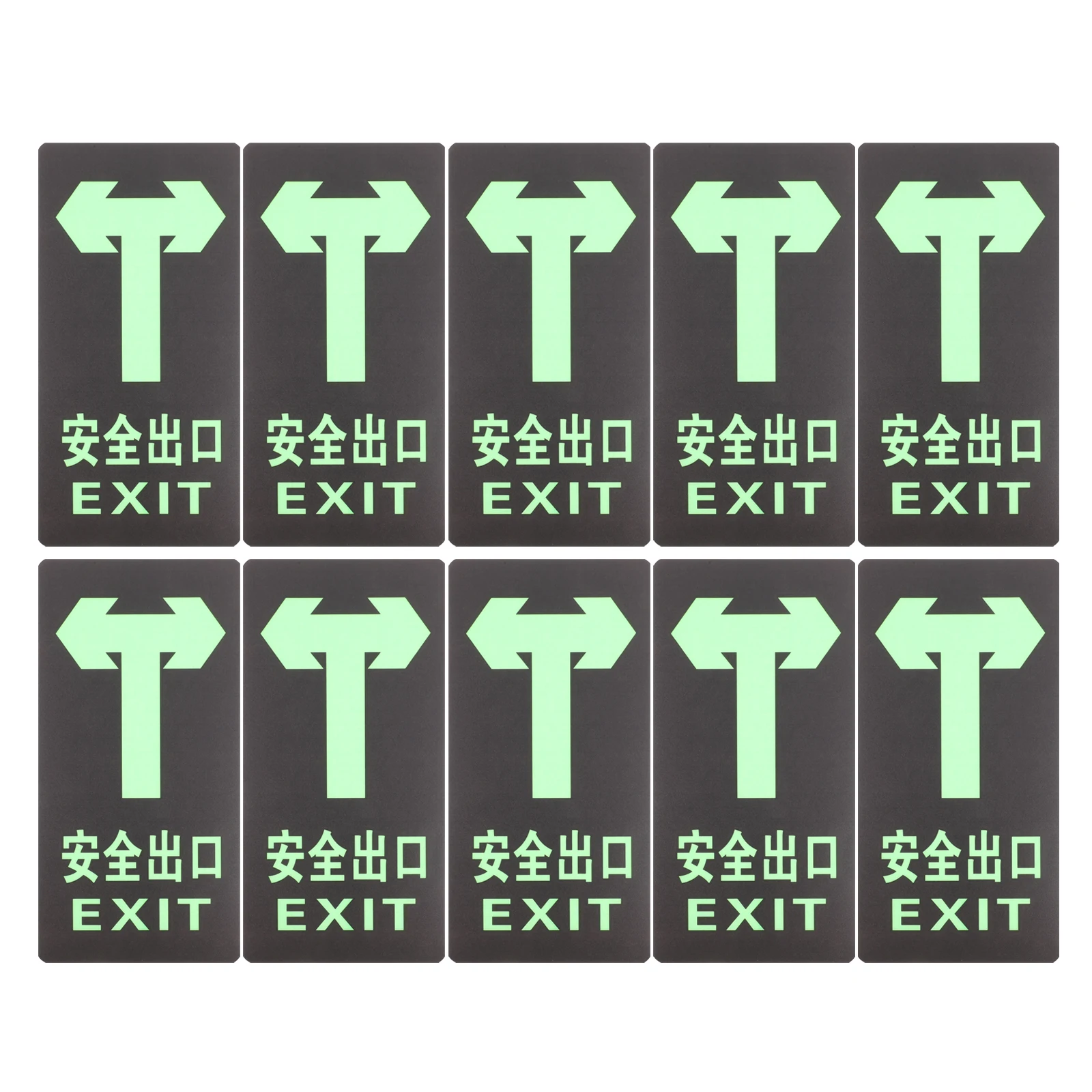 

10 Pcs Glow-in-the-dark Safety Signs Directional Exit Decals Adhesive Sticker Emergency Entrance and Stickers