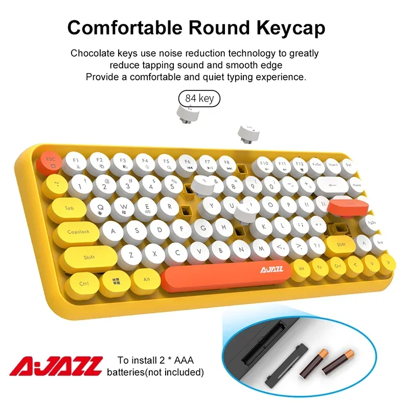 Ajazz Wireless Bluetooth Keyboard 84Keys Rechargeable Typewriter Retro Round Keycap Portable Keyboard for IOS Android Windows PC