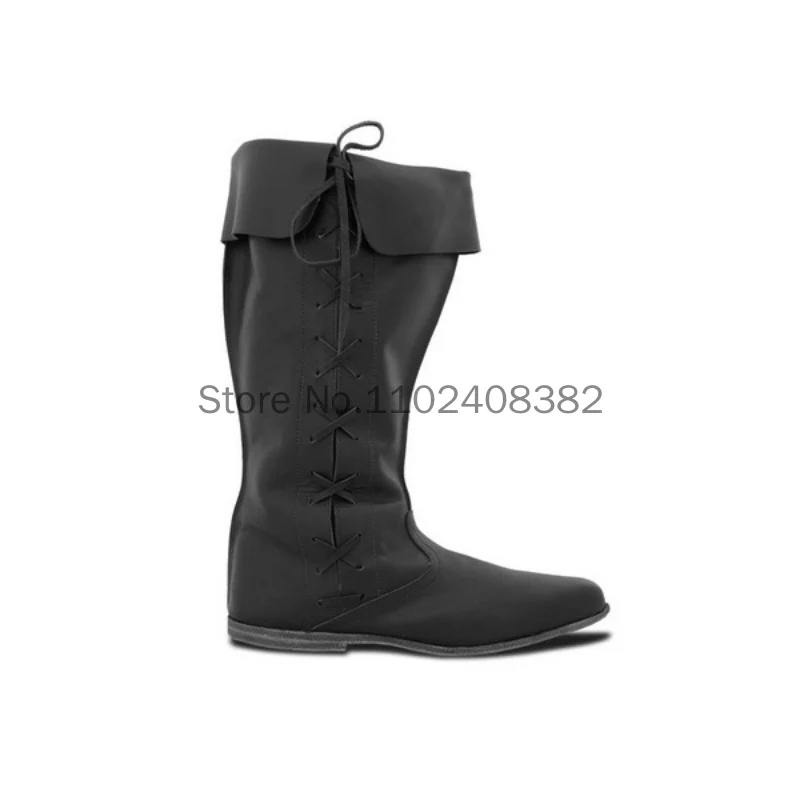 Botas de couro medievais para homens e mulheres, carnaval de Halloween, cavaleiro, cosplay pirata, príncipe, preto, marrom, gótico, sapatos punk, plus size