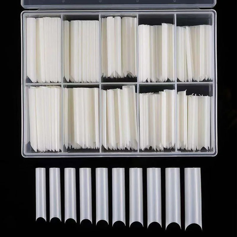 200/240 piezas de uñas postizas cuadradas XXL, tips de uñas con curva C o rectas, acrílicas extra largas, transparentes y naturales, herramienta de salón 5