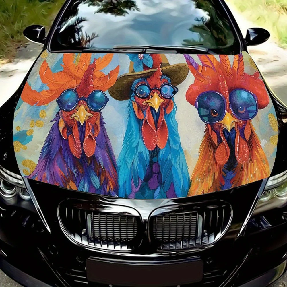 

Trendy Gentleman Chicken Wearing Sunglasses Car Hood Wrap Color Vinyl Sticker Truck Graphic Bonnet Auto Accessories Decoration D