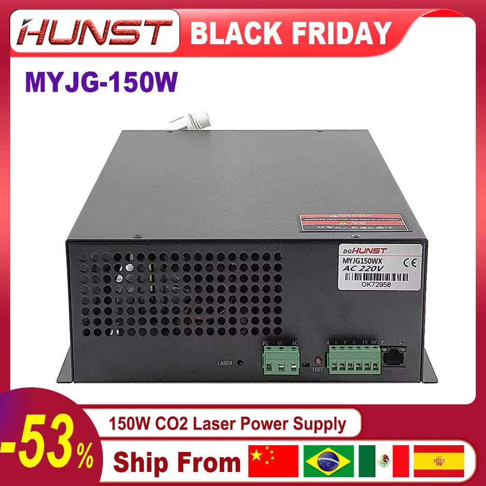 Hunst 130w CO2 Laser Power Supply MYJG-150W Suitable For 130~150w CO2 Engrag And Cutting Machine Glass Tube