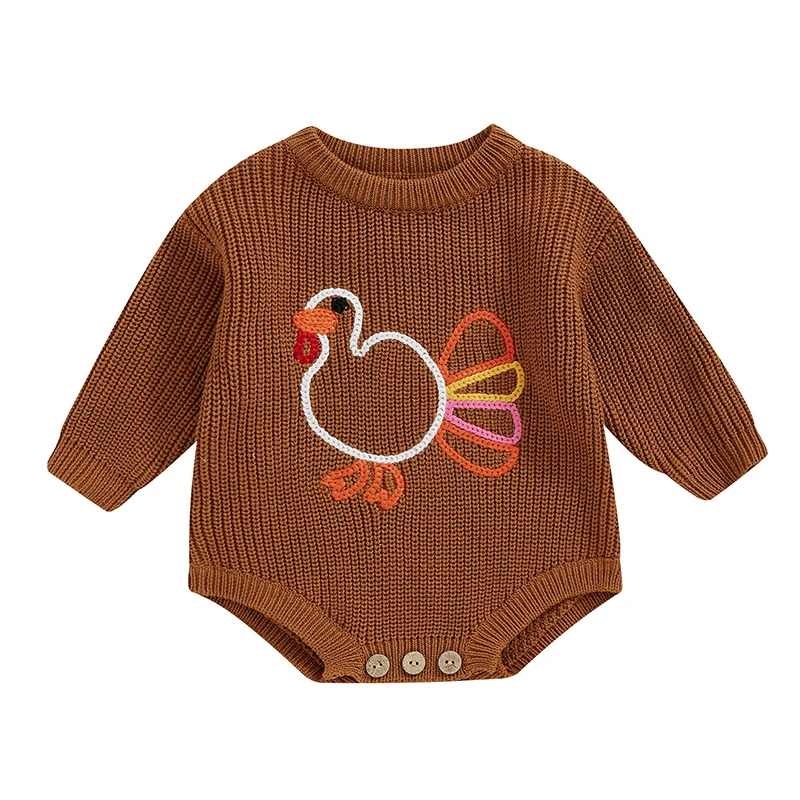 

Baby Thanksgiving Sweater Romper Casual Turkey Embroidery Toddler Long Sleeve Jumpsuit for Newborn Girl Boy Cute Clothes