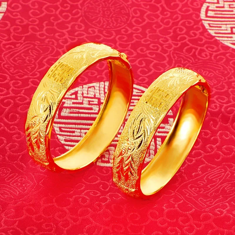 Classical Color 14 K Yellow Gold Bangle for Bridal Opening Bracelet Bangle Valentine\'s Day Wedding Engagement Jewelry Gifts