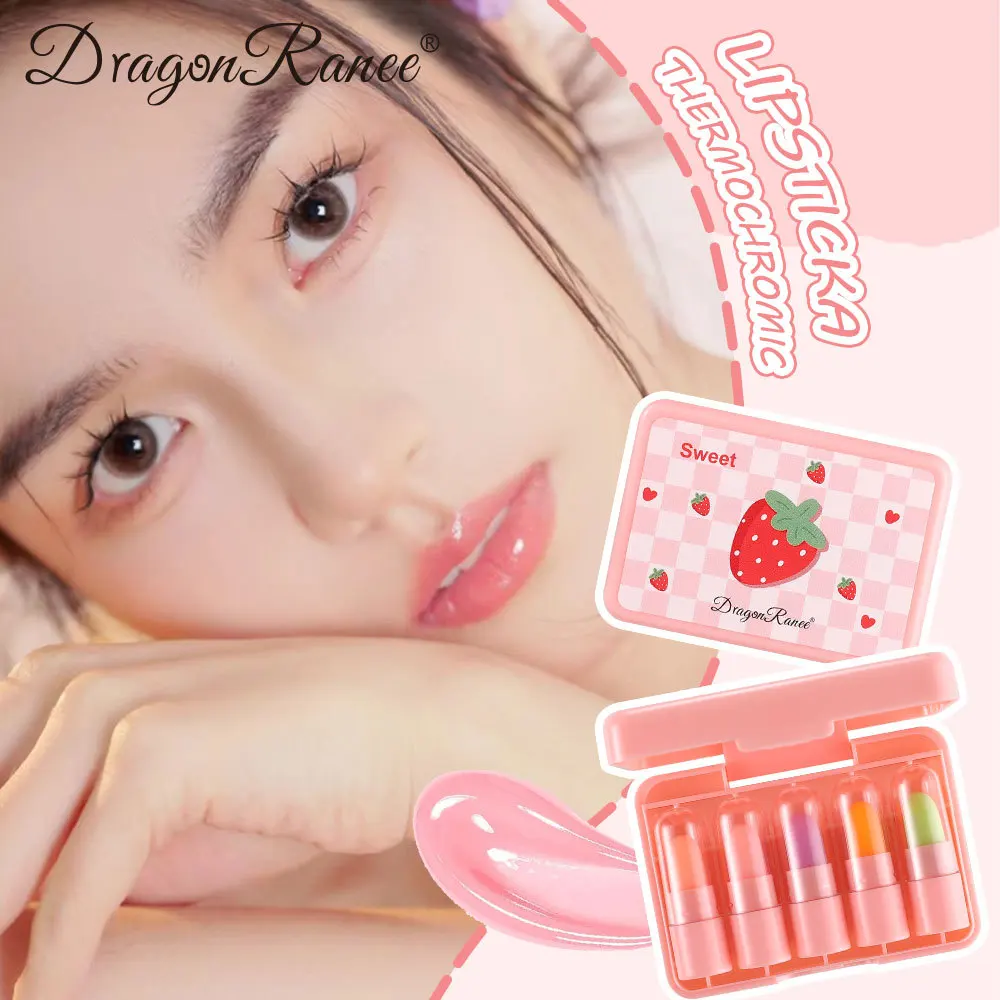 5pcs/set temperature change mini lipstick set fruit flavor is not easy to stick cup color change lipstick