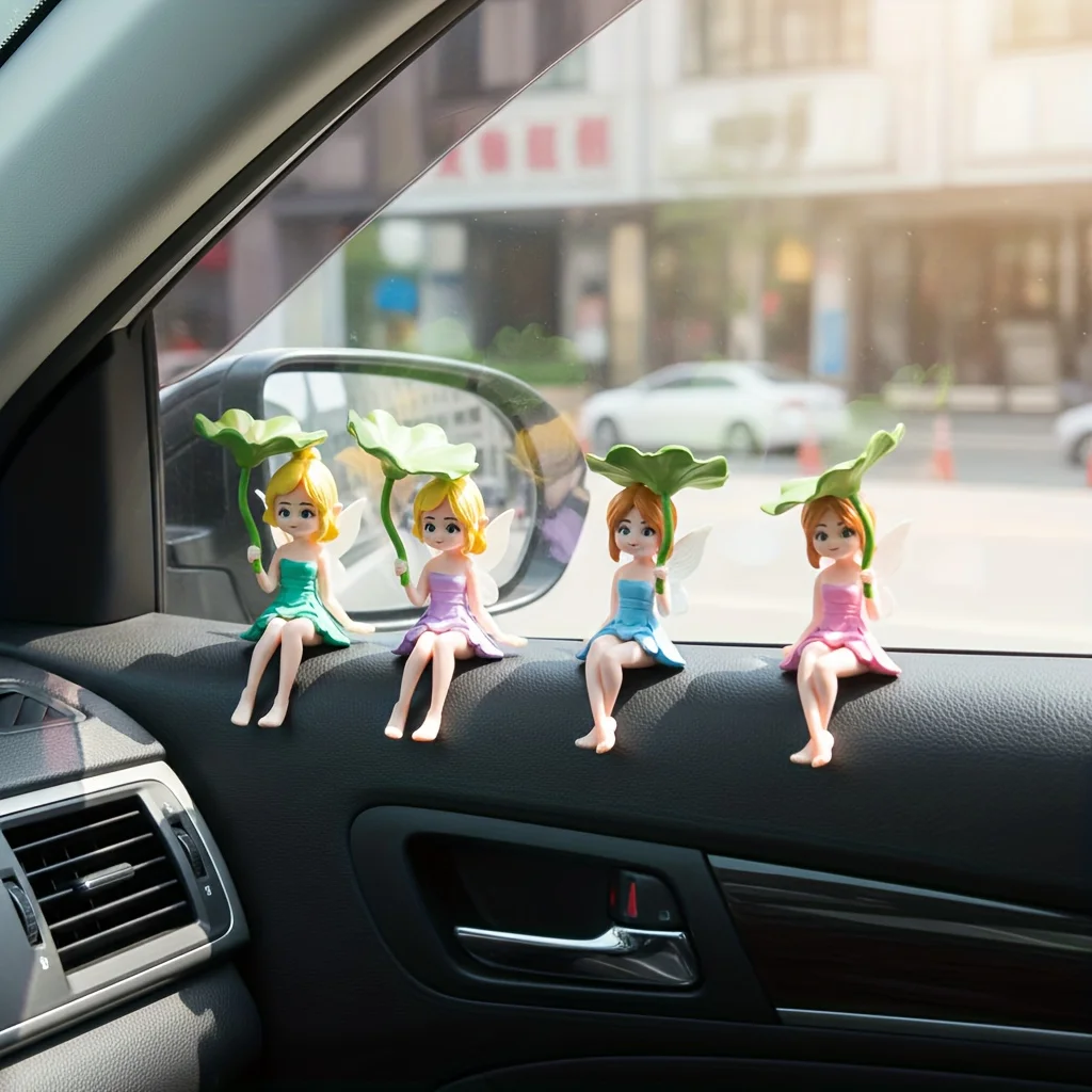 4 Stück Harz-Figuren für Lotus-Feenmädchen, Auto-Mittelkonsolen-Figur, niedliche Desktop-Dekofigur, Mikro-Landschaftsfigur – Detail 4