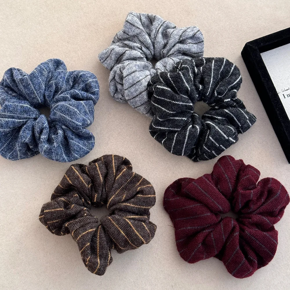 

Korean Fashion Knitted Striped Scrunchie Women Girls Elastic Hair Rubber Band Accessories Tie Hair Ring Rope Headdress Headwear