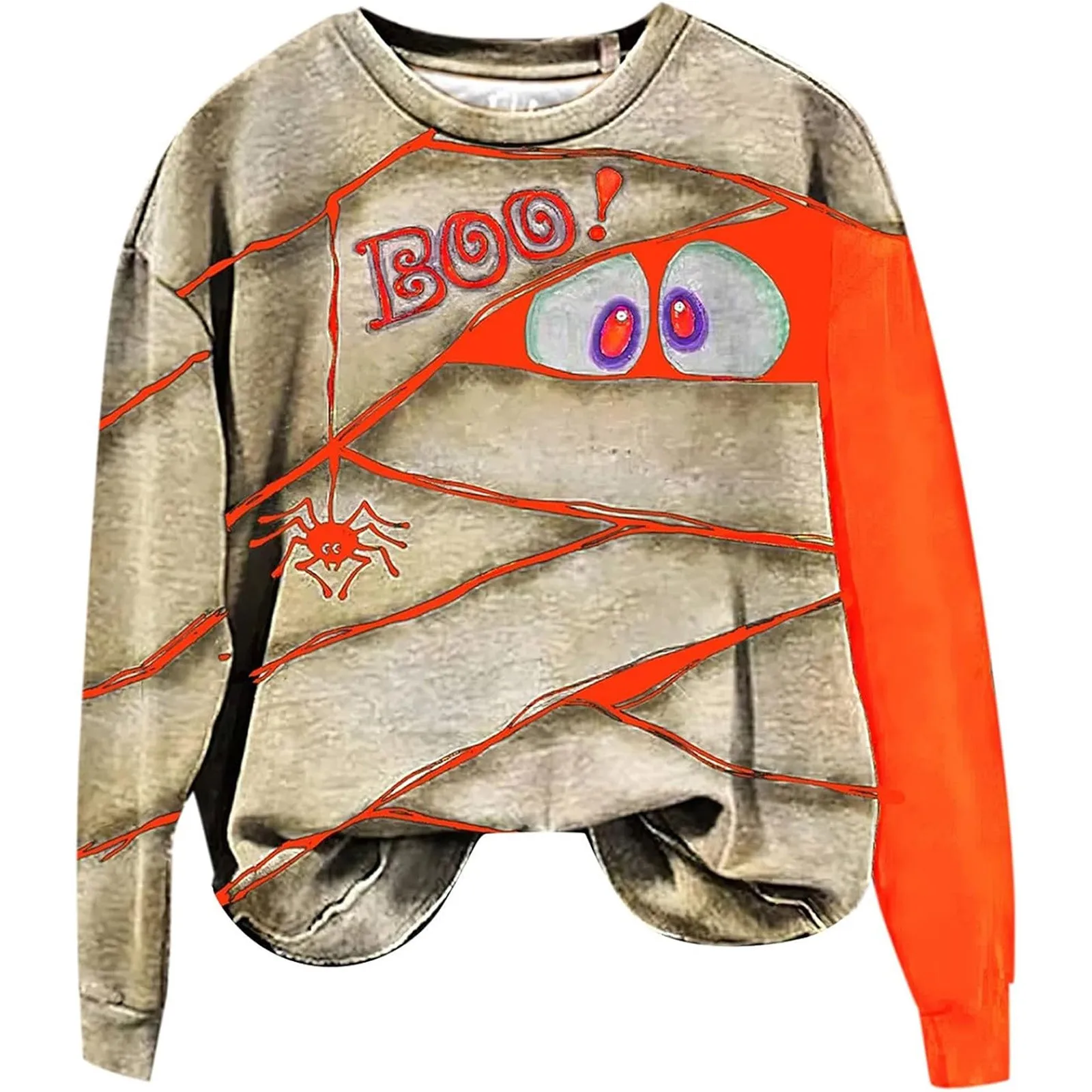 Halloween Sweatshirt Eye Spider Allover Print Hoodless Sweatshirt Boo Ronde Hals Lange Mouw Trui Oversized Hoodies