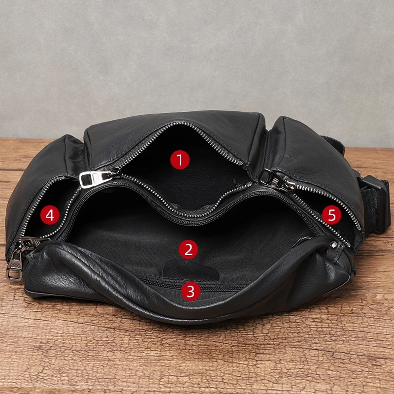 Soft Leather Waist Pack Bag Men Genuine Leather Multifunctional Chest Bag Sports Casual Men\'s Bag Leather Crossbody Bags