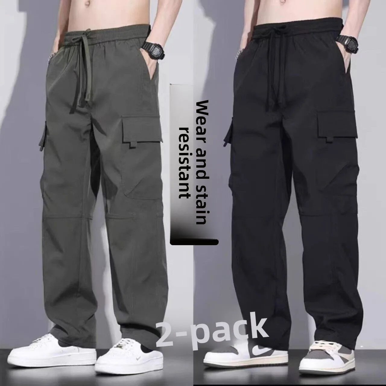 Mens Work Trousers 2026 Summer Outdoor Construction Site Wear Resistant Straight Leg Workwear Casual Pants Polyester Fiber