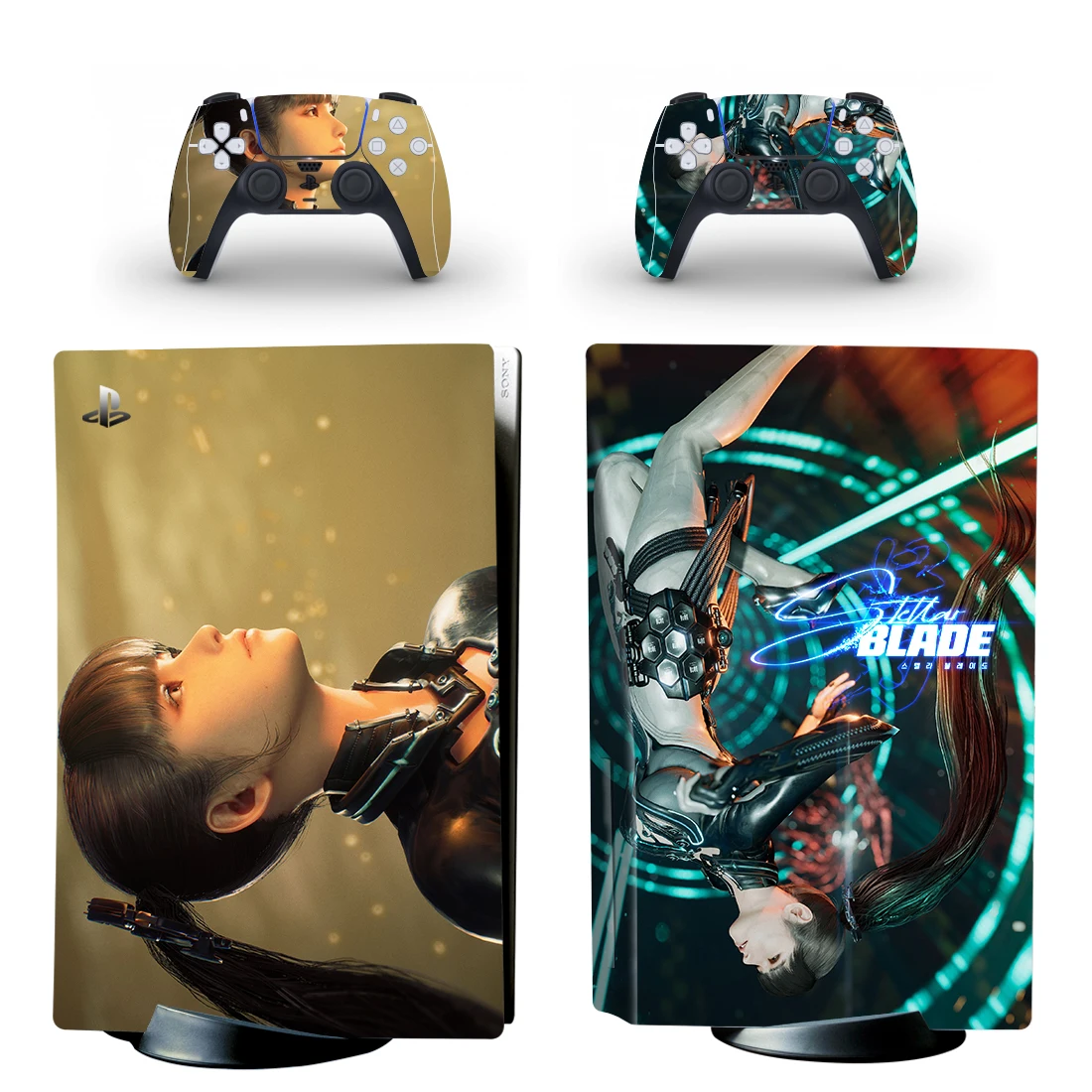 Game Stellar Blade PS5 Disc Sticker Decal Cover for Console and 2 Controllers PS5 Disk Skin Vinyl