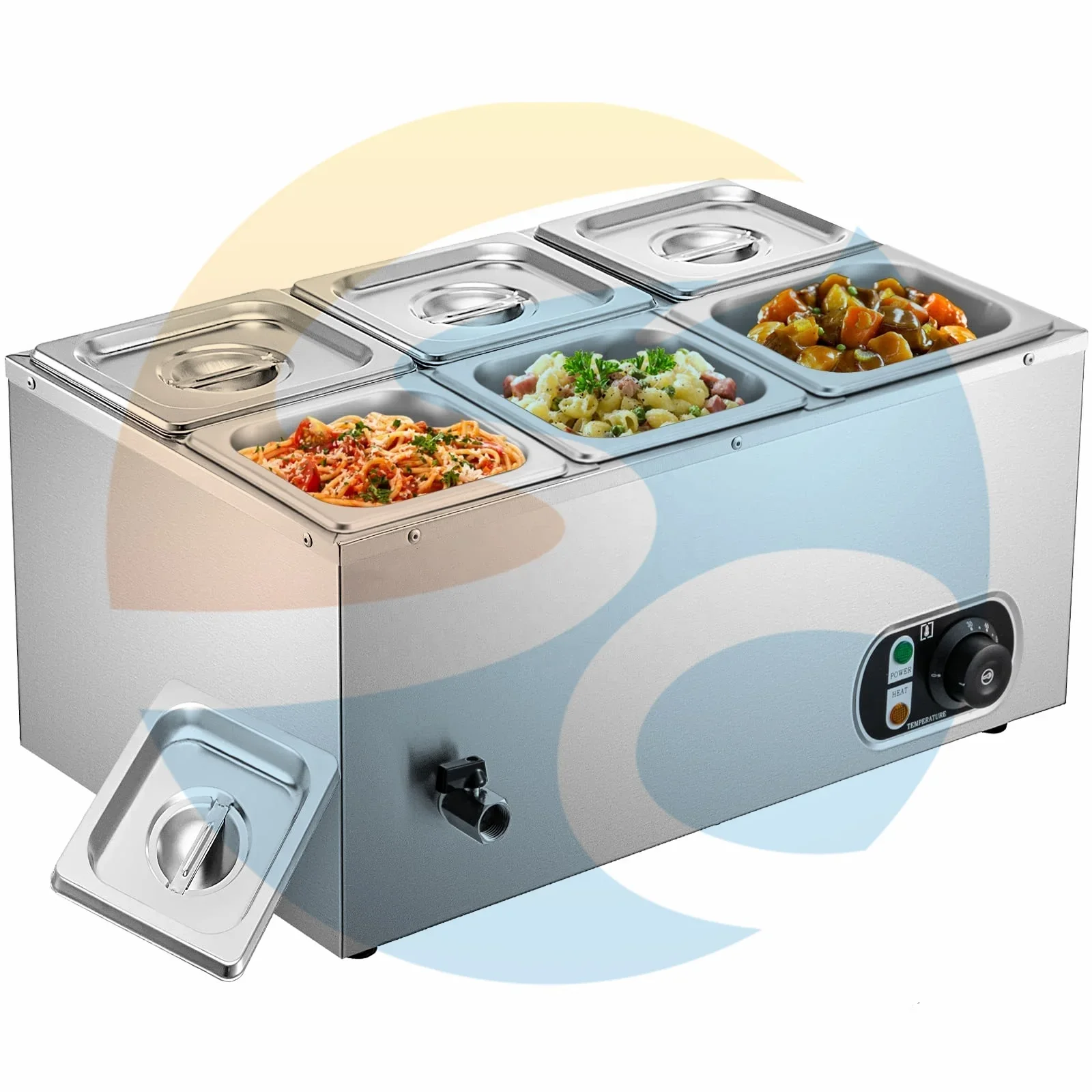 6 Cans Commercial Food Heater Electric Food Soup Heater Stove Tabletop Stainless Steel Container Temperature Control