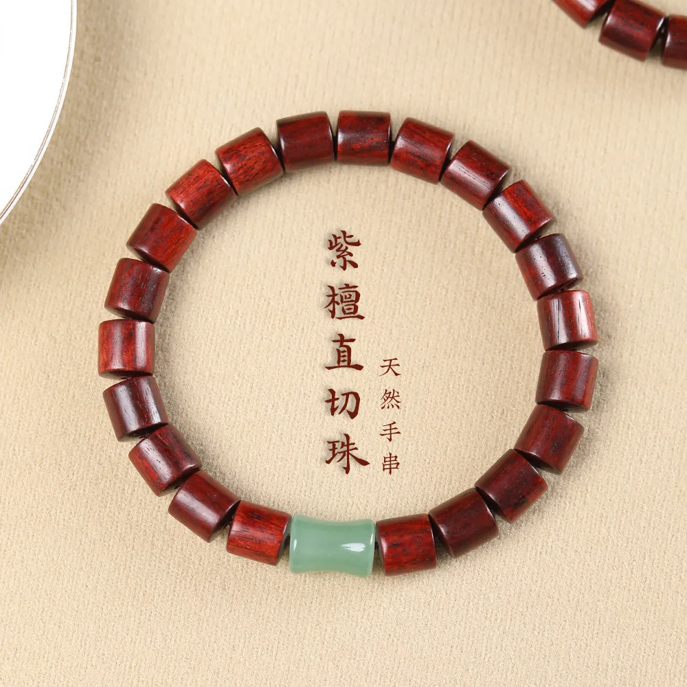 

08mm Straight Cut Sandalwood Bead Bracelet Single Circle Barrel Bead Bracelet Retro Jewelry for Men Women Couples Gifts