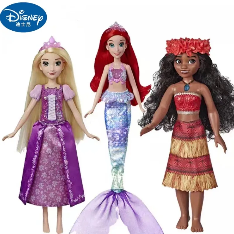 30cm Disney Ariel Rapunzel Moana Sound Light capelli lunghi principessa sirena regalo bambola giovani bambini carini giocattoli regali di compleanno