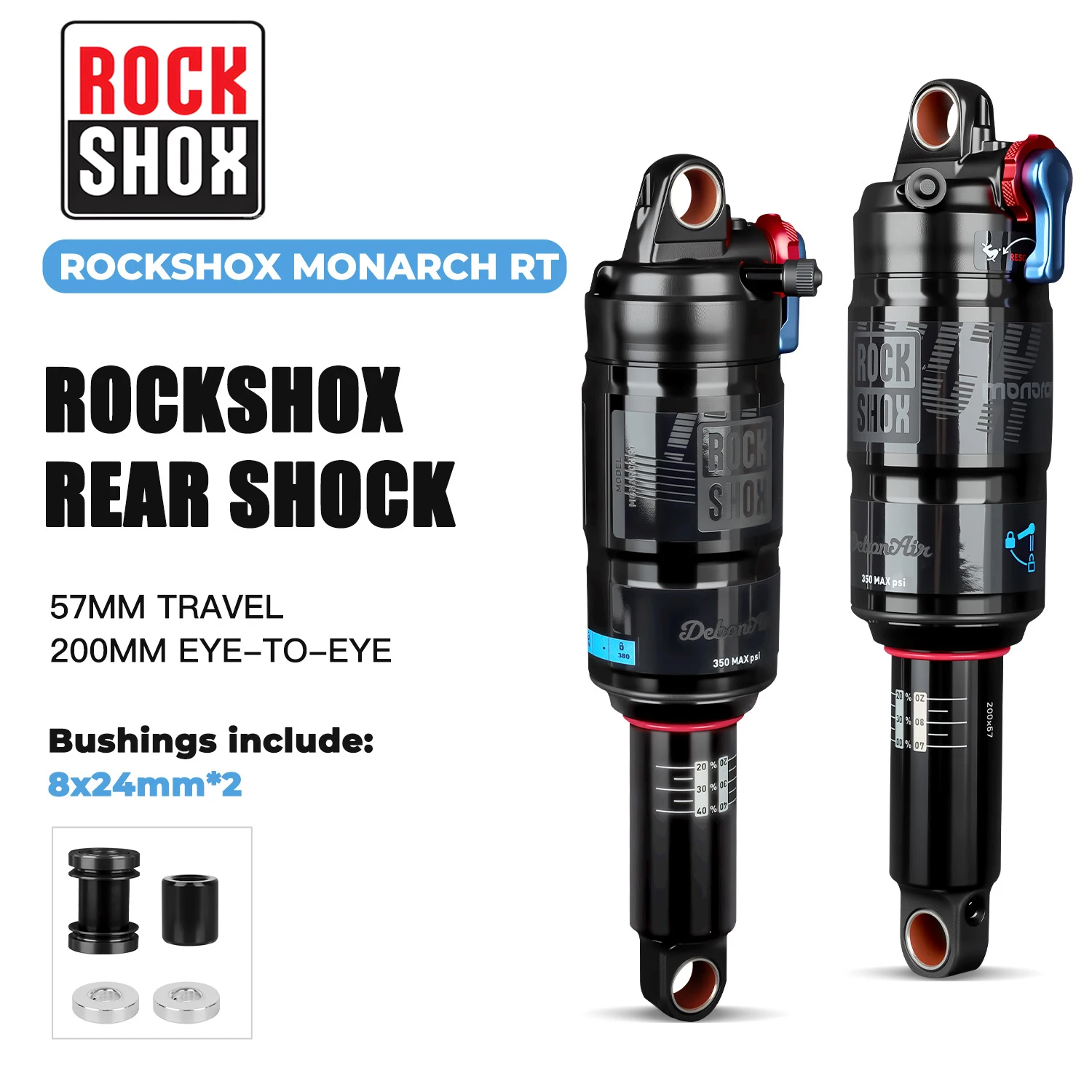 RockShox 2020 Monarch Bicycle Rear Shock 200x57mm DebonAir 350PSI MTB Downhill Air Shock 12.7mm Eyelet Rebound Compression