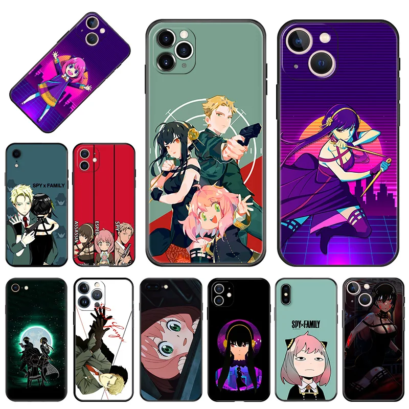 Soft Phone Cases For iphone 16 15 14 13 12 11 Pro XS Max Mini XR 7 8 Plus 16ProMax Cartoon Girl Spy × Family Black Matte Cover