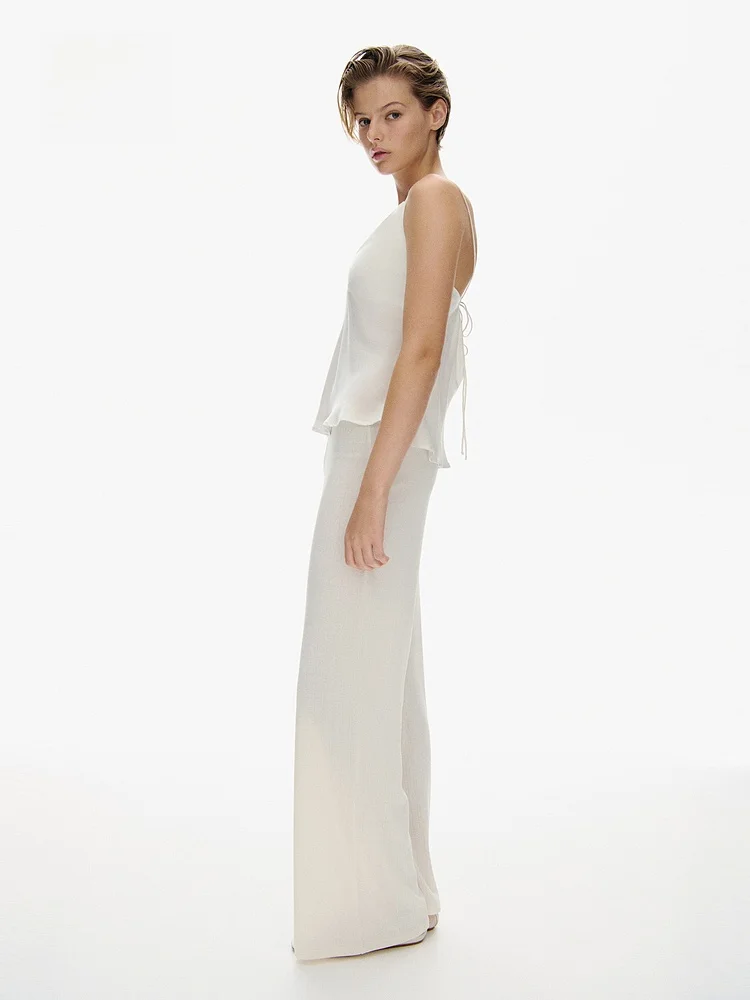 H&M 여성용 겨울용 스웨트클로스 롱 팬츠 스트레이트 레그 로우 웨이스트 트라우저 캐주얼 팬츠 폴리에스터 스판덱스 혼방