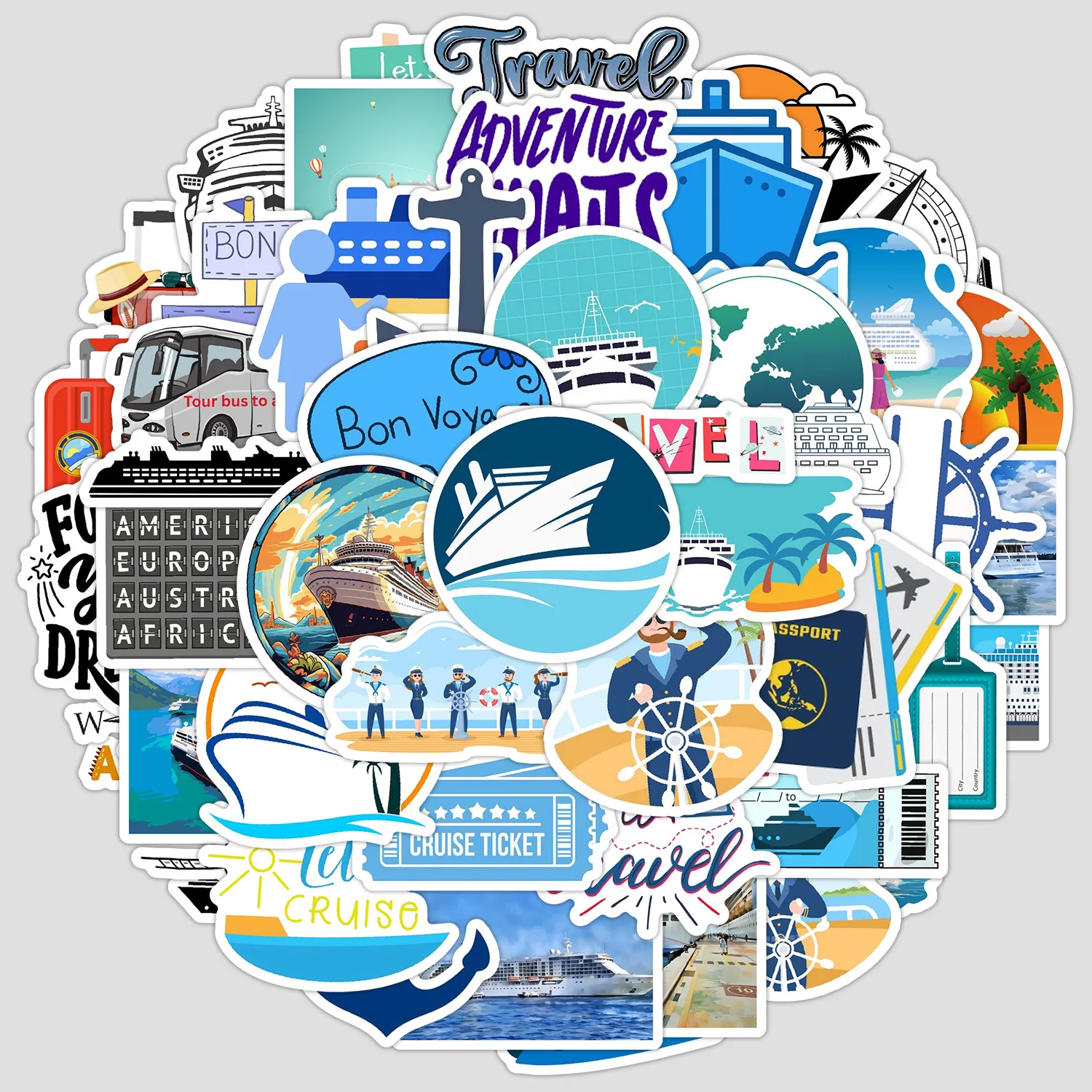 สติกเกอร์การ์ตูนลายการเดินทางท่องเที่ยว 50 ชิ้น กันน้ำ สำหรับตกแต่งหมวกกันน็อค สมุดภาพ กล่องเครื่องเขียน