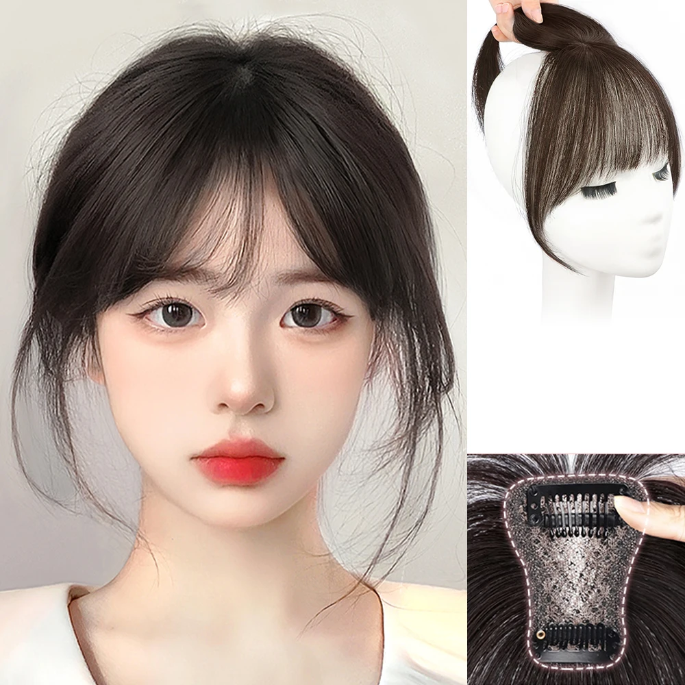 Clip in Bangs 100% Human Hair Wispy Bangs Clip in Hair Extensions French Bangs Fringe with Temple Hairpieces for Women Daily Use