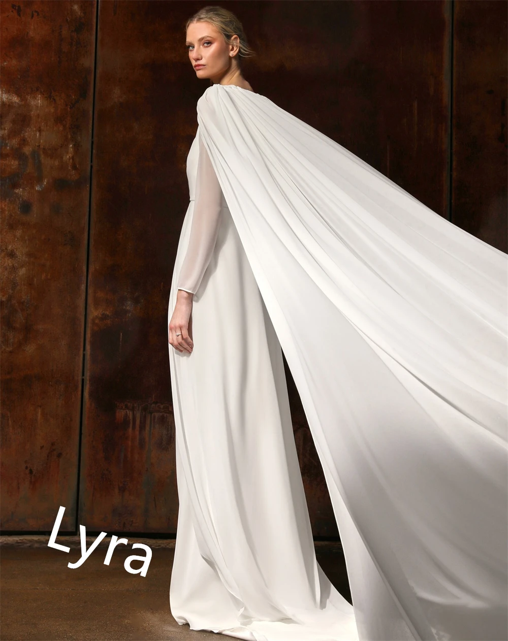 ที่กําหนดเองอย่างเป็นทางการสีขาวชีฟองชุดราตรีสแควร์คอยาวแขนยาวคนดังชุดคุณภาพสูง Bespoke โอกาส Gowns