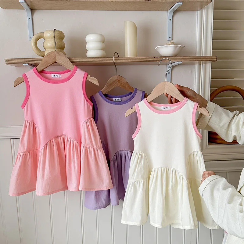 

Cute Baby Girls Dress Summer Casual Patchwork Sleeveless Princess Dress 2026 New Solid Color A-Line Sundress