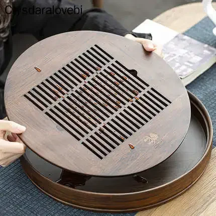 

Peony Flower Round Tea Tray-Natural Bamboo Wood Tea tabl Tray Tea Set Board Bamboo Pu er Tea Tray Kitchen Accessories