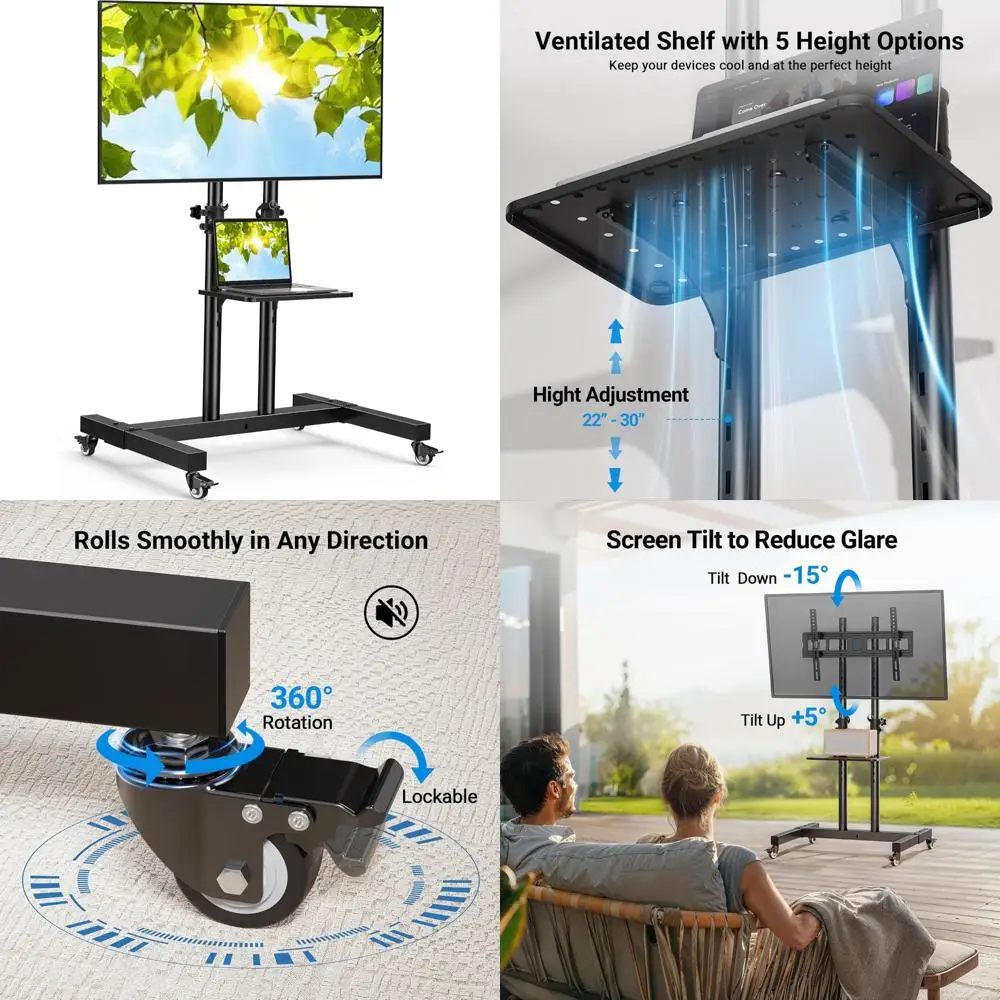 Adjustable Rolling TV Stand for 32-83 Inch Screens up to 110lbs, Portable Outdoor TV Cart