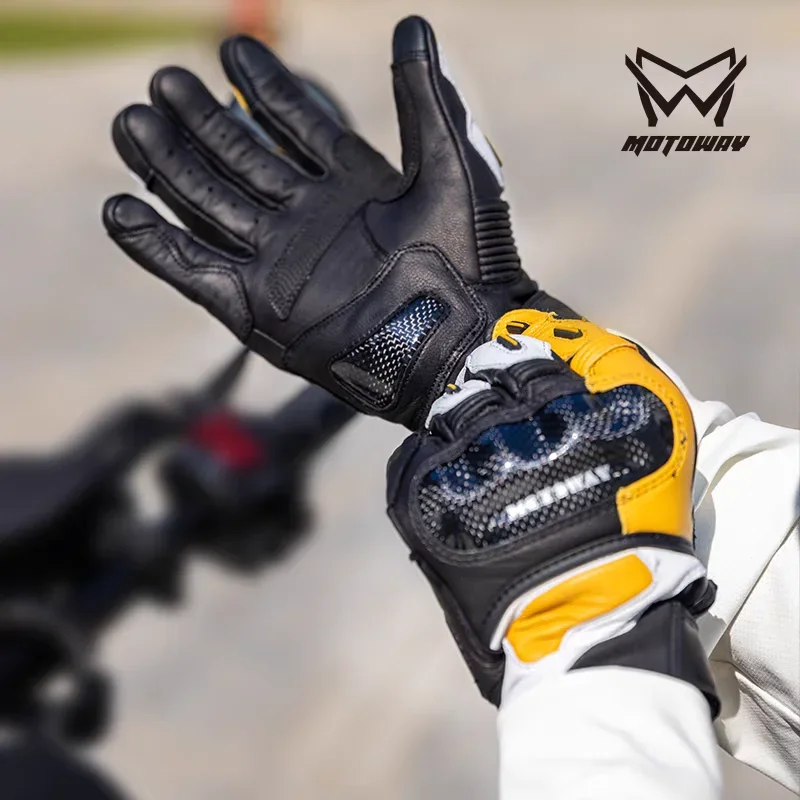 

Motoway Motorcycle Riding Gloves Carbon Fiber Leather Double Gloves Unisex Anti-drop Wear-resistant Touch Screen Four Seasons